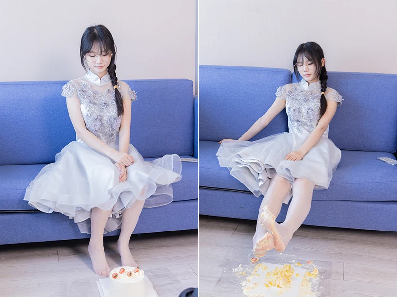 BoBoSocks袜啵啵 – 甜甜圈-高跟鞋、油亮薄白丝（脚尖透明款）、袜踩奶油蛋糕剧情（剧情版）