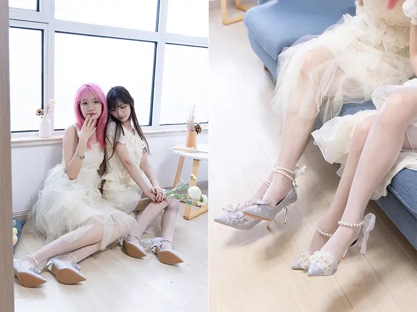 BoBoSocks袜啵啵 小甜豆甜甜圈-高跟鞋、油亮白丝、裸足、穿着丝袜和光脚食物摆盘以及摸酸奶剧情